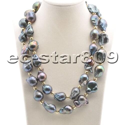 P6527 17“-40" 20mm Black BAROQUE KESHI REBORN PEARL Bead NECKLACE Choker