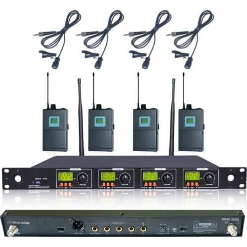 U4-OK-1B-LM-9703 Professional Four Channel UHF 4 Tie Clip Lavalier Wireless Microphone Mic System