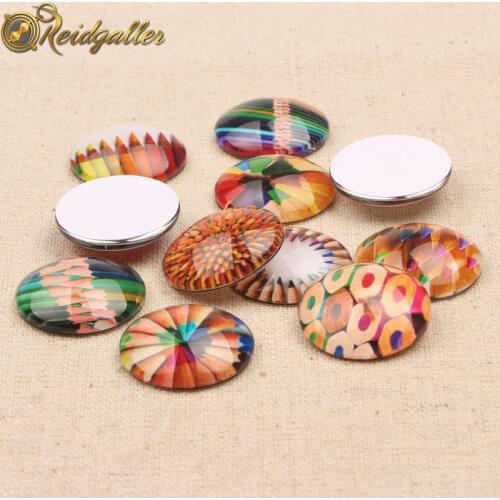 Reidgaller Mixed Round Pencil Photo Glass Cabochon 10mm 12mm 14mm 18mm 20mm 25mm diy handmade flatback jewelry pendant cameo