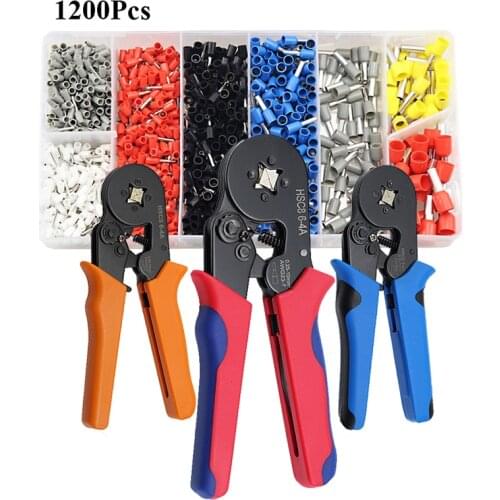 0.25-10mm2 Self-Adjusting Crimping Pliers Tool Kit With 1200 Wire Insulated Terminals Hand Tool Set Electrician Crimper HSC8 6-4