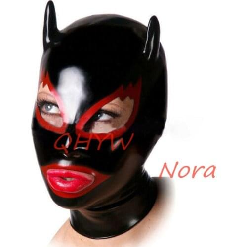 Sexy Handmade Latex Face Mask Female Exotic Latex Full Breath Hoods Mask with Ears Cekc Lingerie Uniform Anime Cosplay Costume