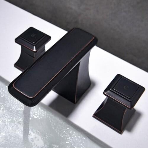 ORB BLACK color 8 inch 3 Holes widespread bathroom Lavatory Sink faucet mixer tap deck mounted Luxury tap square design