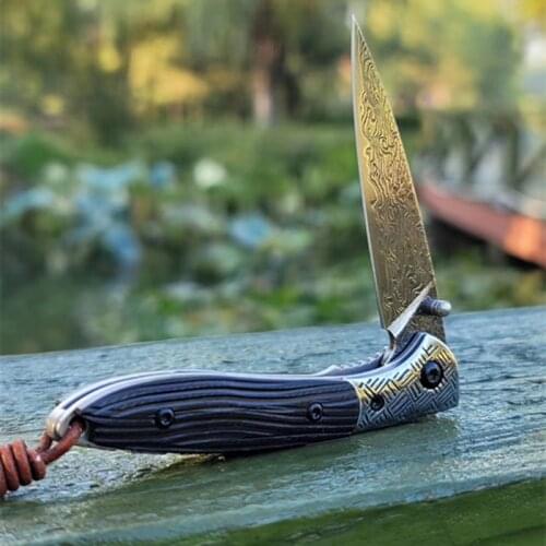 Tactical Folding Knife VG10 Damascus Blade Ebony Handle Outdoor Camping Pocket Knifes Survival Hunting Knives EDC Tools