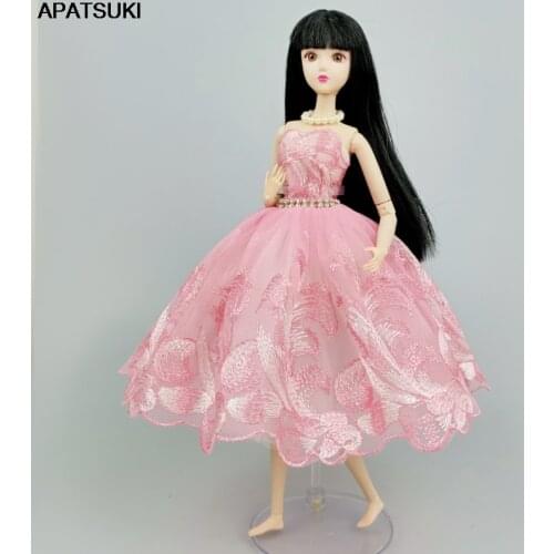 Pink Feather Ballet Dress For Barbie Doll Outfits Clothes 1/6 Dolls Accessories Dancing Rhinestone 3-layer Skirt Party Gown Toys