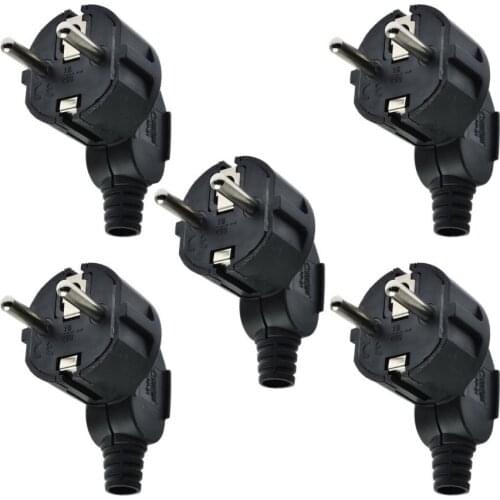 Pack 5) EU Schuko French Korean 90 Degree Right Angle DIY Rewireable Plug AC100~250V 16A Black White