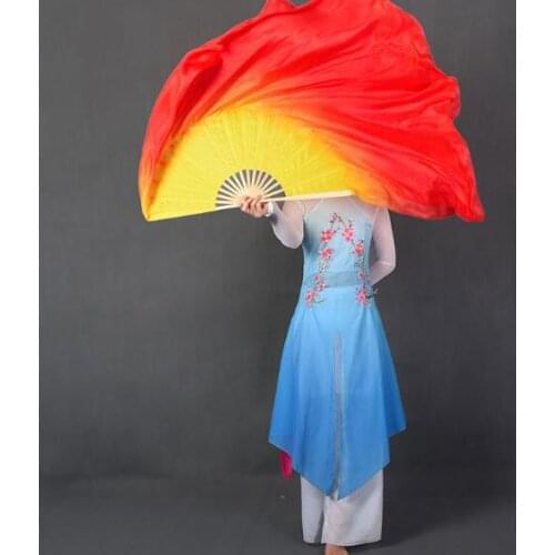 Fire Flame Belly Dance Silk Fan Veils Bright Vibrant Colors 1 Pair 41cm-86cm Assorted Size For Children Adults