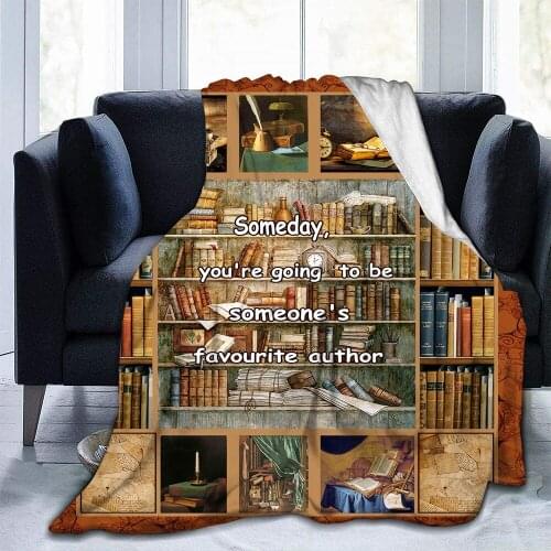 Vintage Library Blanket Super Soft Lightweight Warm Flannel Plush Throw Blankets Retro Bookshelf Fleece Blanket for Sofa Bedroom