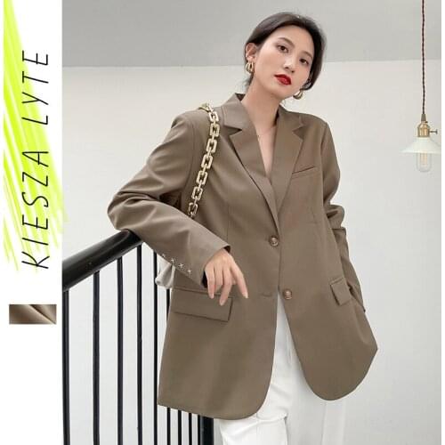Woman Khaki Suit Blazer Coat Autumn 2021 New Design Niche Loose Oversize Casual Female Suit Jacket