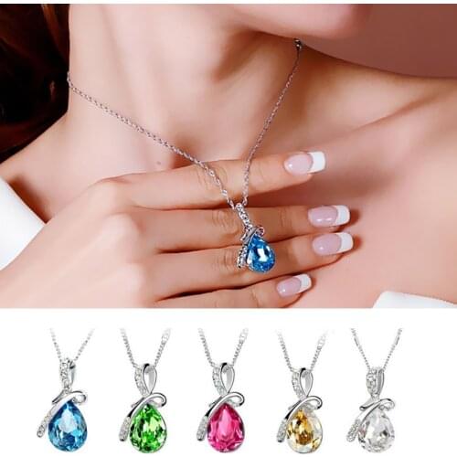 Womens style Fashion Pendant necklace Womens style Water drop Rhinestones 1 piece Fashion Crystal Wedding Necklace