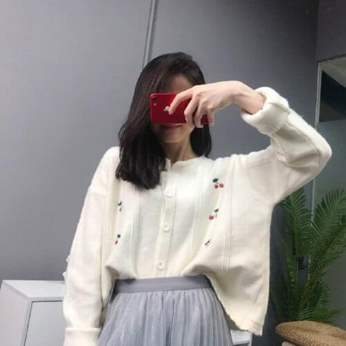 2020 new womens short coat net red same Cherry jacquard cardigan European heavy industry long sleeve sweater