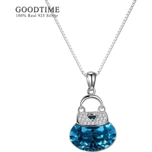 Necklace Women 925 Sterling Silver Blue Crystal Jewelry Lovely Cute Bag Pendant Necklaces Silver 925 Jewelry Jewellery Girl Gift