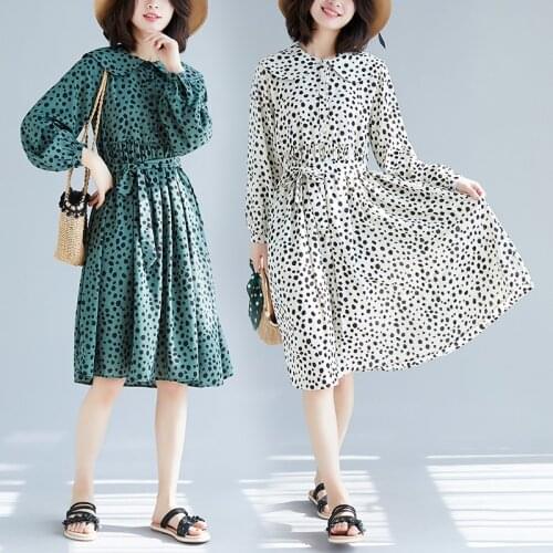 Spring loose Korean style doll collar chiffon literary plus size female dress vestidos de festa midi dress Clothes for Women