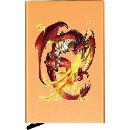 Golden Metal Case Fire Dragon Printing Credit Card Holder Men Slim Anti Protect Travel ID Cardholder Women Rfid Wallet