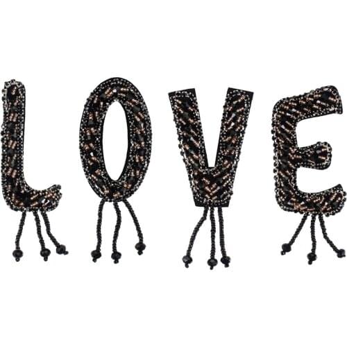 Beaded Letters Love Handmade Crystal Beading Fringe Patches for Clothes Applique Brooches Stocking Sewing Craft 1set /4 pieces
