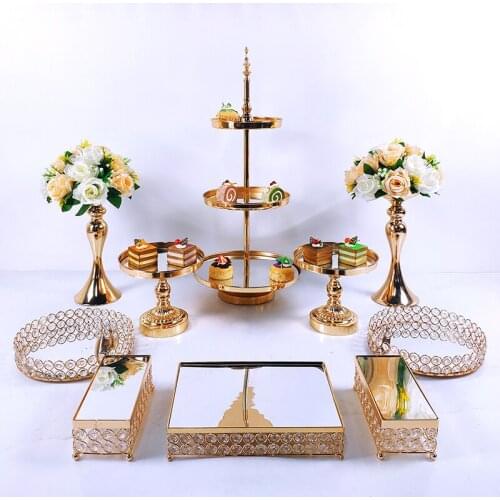 10 PC Crystal Metal Wedding Cake Stand Set Rack Holiday Party DisplayTray Cupcake stand Plate