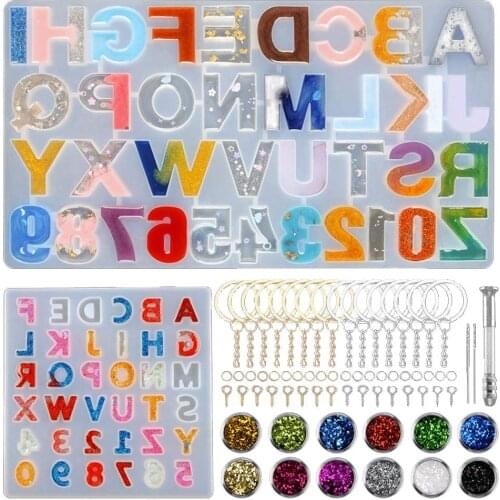 255PCS Alphanumeric Silicone Resin Mold With Hand Drill Epoxy Resin Casting Moulds For Keychain Nexklace Diy Jewelry Making Tool