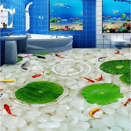 Beibehang Modern Bathroom Kitchen Custom 3D floor mural wallpaper wear 3d flooring thickened self-adhesive PVC photo Wallpaper
