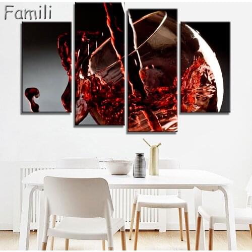 Canvas Painting Wall Art Picture 4 Pcs Hot Sell Modern Wall Painting Prints Red Wine Art Picture Modern Paint on Canvas no frame