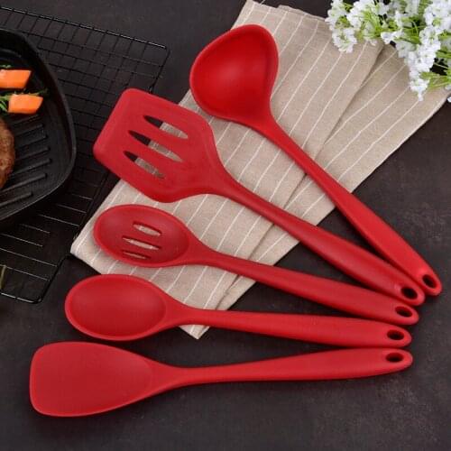 5pcs Silicone Utensils Solid Coating Premium Silicone Baking Set Spatulas Spoon Turner Cooking Tool Kitchen Utensils DropShip