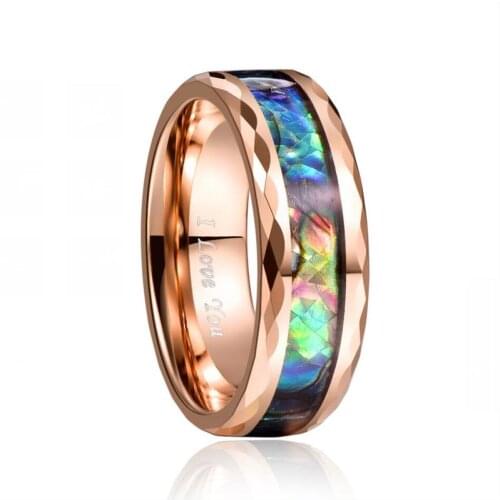 2019 8MM Ros Gold Couple Engrave Love You Ring Boho Abalone Shell Tungsten Steel Ring Anillo Hombre