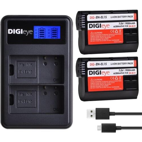 2 Pcs EN-EL15 EL15A Battery + Dual LCD USB Charger for Nikon D500 D600 D610 D750 D7000 D7100 D7200 D800 D850 D810 Cameras