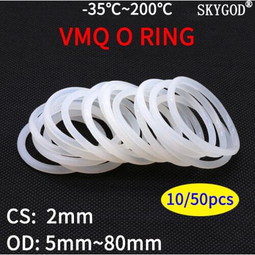 10/50pcs VMQ White Silicone Ring Gasket CS 2mm OD 5 ~ 80mm Food Grade Waterproof Washer Rubber silicone gasket rubber o-ring