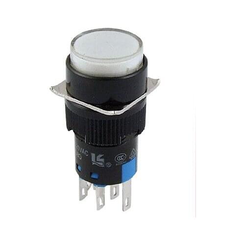 White Lamp Round Momentary Push Button Switch 250VAC 5A