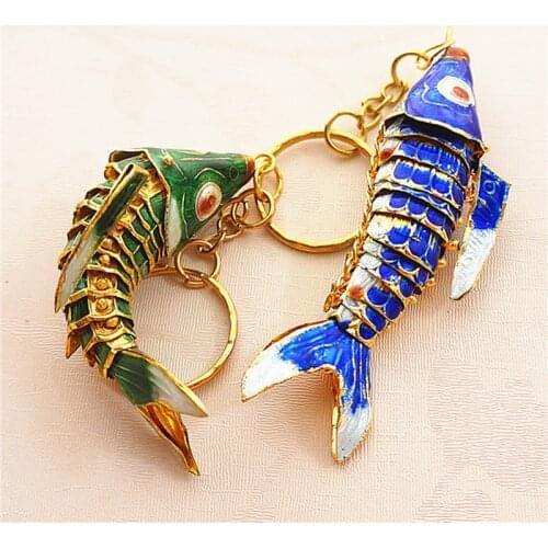 5.5 8.5cm Enamel Vivid Swing Lucky Koi Fish Keychain Keyring Cloisonne Carp Pendant Cute Charms for Key Chains Gift with box