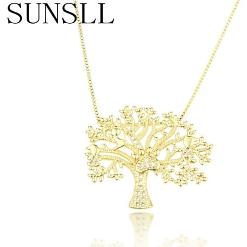 SUNSLL tree of life pendant necklace female jewelry fashion 2019 cubic zirconia gold necklace and pendant christmas gifts