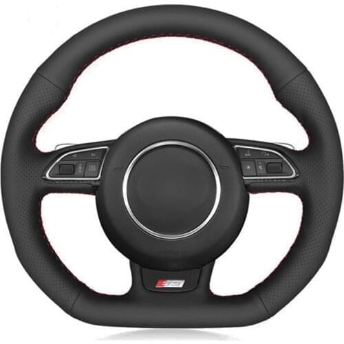 Car Steering Wheel Cover Hand-stitched Soft Black Genuine Leather For Audi A5 A7 RS7 S7 SQ5 S6 S5 RS5 S4 RS4 S3 2012-2018