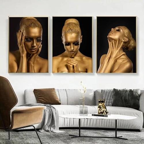 Black and Gold African Nude Woman Canvas Painting Posters and Prints Modern Wall Art Pictures for Living Room Decoration