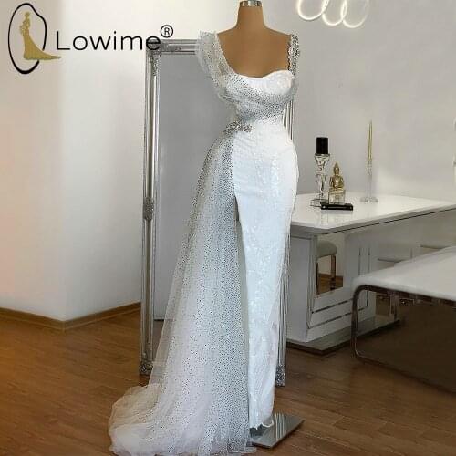 Elegant Ivory Long Mermaid Evening Dresses Crystal Sequin Sexy Split Evening Gowns Party Dress Formal