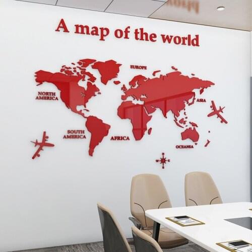 World map Wall stickers Creative wall decoration 3d stereo acrylic wall sticker background office corporate culture wall decor