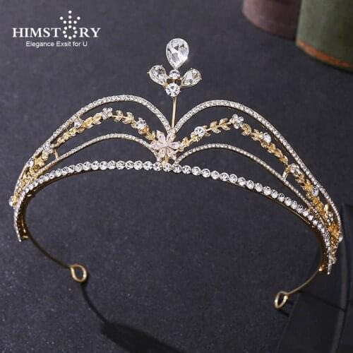 Himstory Rhinestone Princess Crown Flowers Wedding Party Bridal Tiara Headband Fashion Cubic Hair Ornament Jewelry