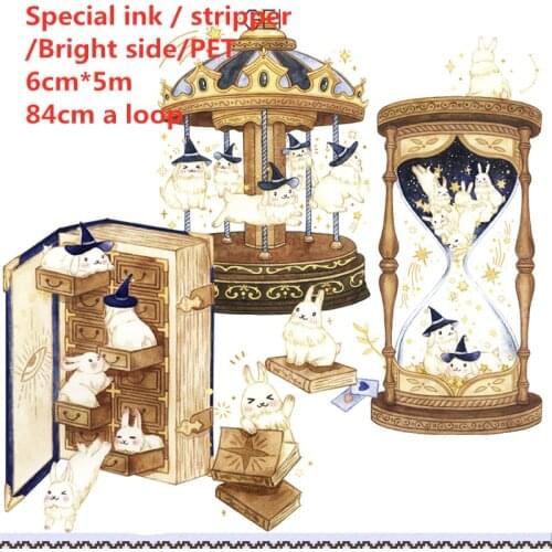 6cm Magic Rabbit Adhesives Tape Retro Hourglass Decoration Washi Tape DIY Planner Diary Scrapbooking Masking Tape School Office
