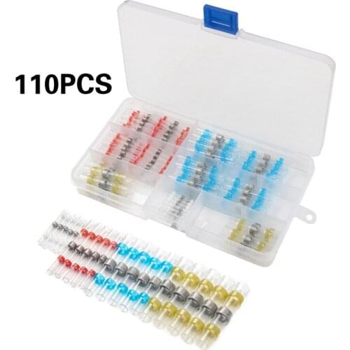 110Pcs Assorted Heat Shrink Butt Wire Connectors Terminals Insulated Waterproof Kit wire connector wire butt connector