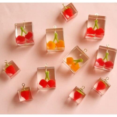 Cube Frozen Cherry Strawberry Pendant Cute Earrings DIY Jewelry Accessories Earring Material