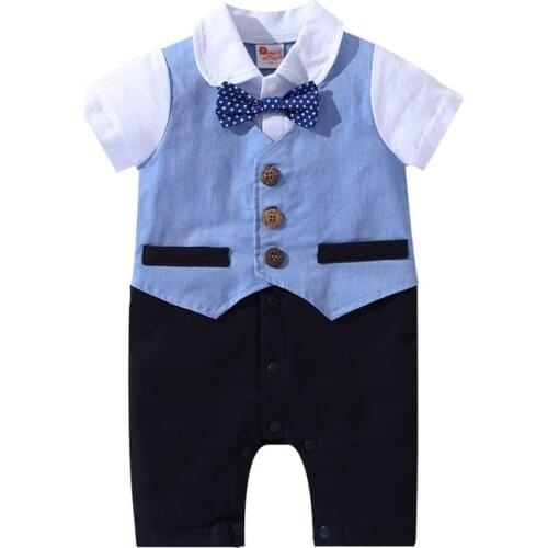 2021 Baby Boy Rompers for Summer Short Sleeve Newborn Bodysuit Elegant First Birthday Dress Suits Littler Kids Jumpsuit Clothes