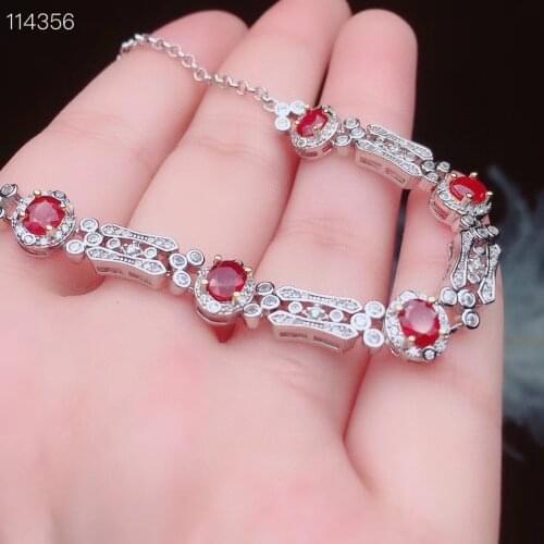 Best Gift Natural and Real Ruby bangle Bracelet Solid S925 Sterling Silver For Women Color GemFine Jewelry