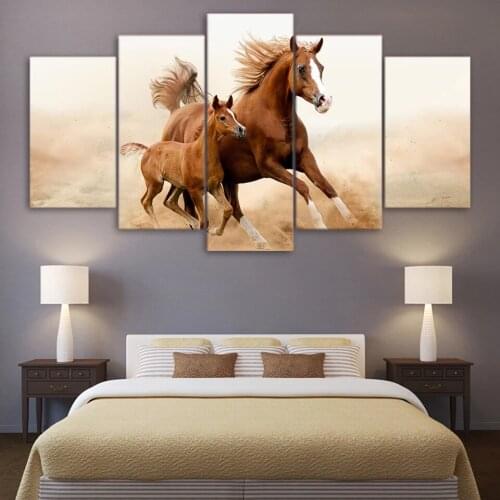 5 Pieces Hd Printing Modular Pictures Brown Horses Animals Posters Home Decor Living Room Wall Artwork Frameless Canvas Painting