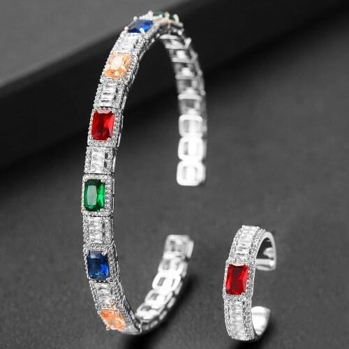 GODKI Trendy Luxury 2Pcs Stackable Bangle Ring Set For Women Wedding Full AAA Cubic Zircon Dubai Bracelet Party Jewelry 2019