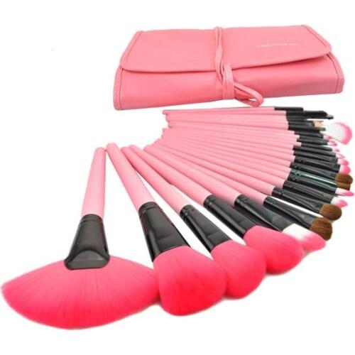 24pcs Professional Makeup Brushes Set Cosmetic Make Up Brush Kit Pink Makeup Tool +Pink Leather Case