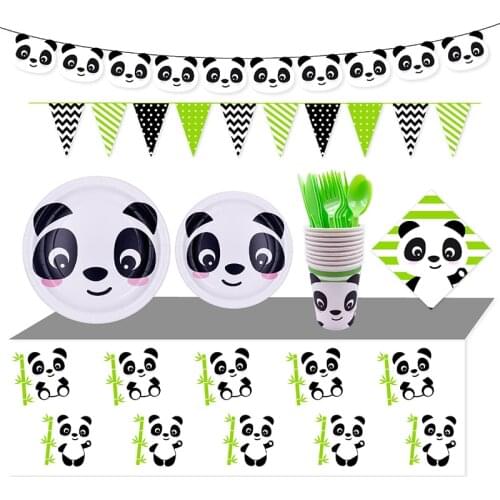 Newest Panda Theme Party Decoration Tableware Paper Cup Plate Napkins Banner Tablecloth Baby Shower Kids Birthday Party Supplies