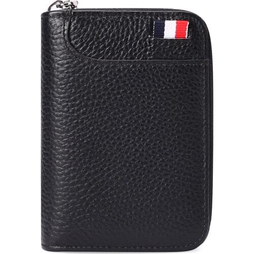New Mens Wallet First Layer Cowhide Organ Card Holder Real Cowhide Zipper Coin Purse Multi-Function Credit Card Holde