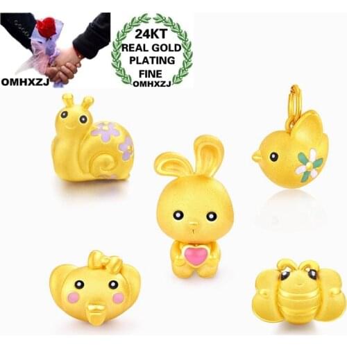 OMHXZJ CA299 Wholesale European Fashion Birthday Gift Cute Rabbit Bee Butterfly Bracelet DIY Accessories 24KT Gold Pendant Charm