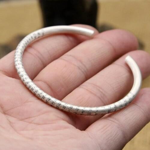 Wholesale S999 Sterling Silver Jewelry Foot Silver Thai Women Simple Frosted Cylindrical Open Ended Heart Bangle