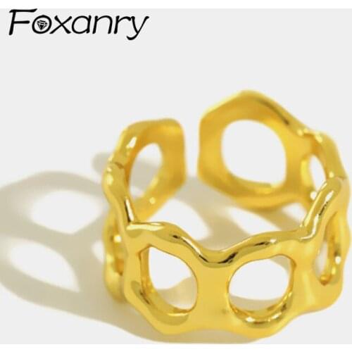Foxanry 925 Sterling Silver Open Rings Fashion Elegant Sweet Couples Simple Hollow Geometric Party Jewelry Vintage Accessories