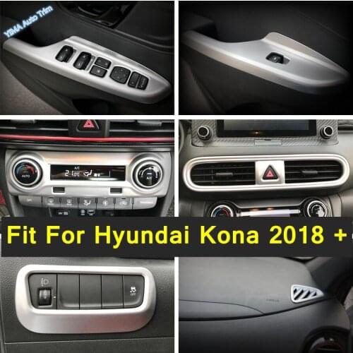 Middle Air Conditioning Switch / Door Armrest Window Lift / Head Lights Lamp Button Cover Trim ABS For Hyundai Kona 2018 - 2021
