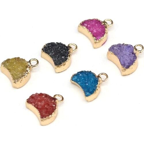 Natural Stone Gilt Edge Crystal Bud Pendant With Carved Lifelike Moon Shape Charm for Jewelry Making Necklace Earring 13x13mm