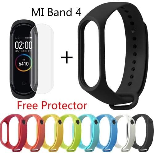 For Xiaomi MI Band 4 Strap Bracelet Miband 4 Replacement Silicone Wrist Strap + Free Watch Flim Screen Protector